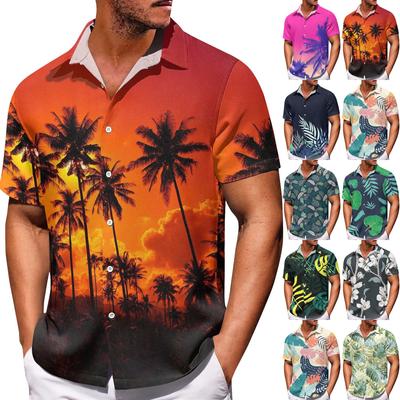 Men's Hawaiian Print Button Short Sleeve Shirts Men's Casual Fashion Short Sleeve Shirts
