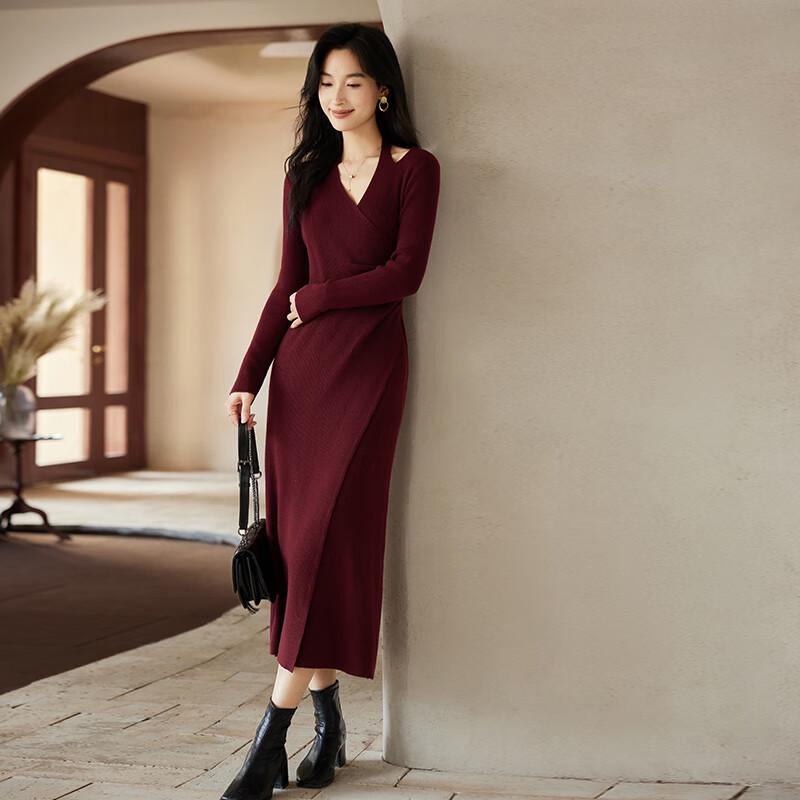 VICTORIA&VERA Women's V-Neck Halter Knit Midi Dress