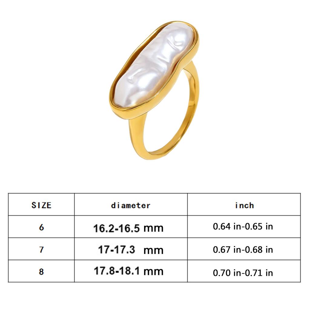 Practical Rings Finger Jewelry Elegant Long Strip Pearls Rings Stainless Steel Texture Suitable for Women Present