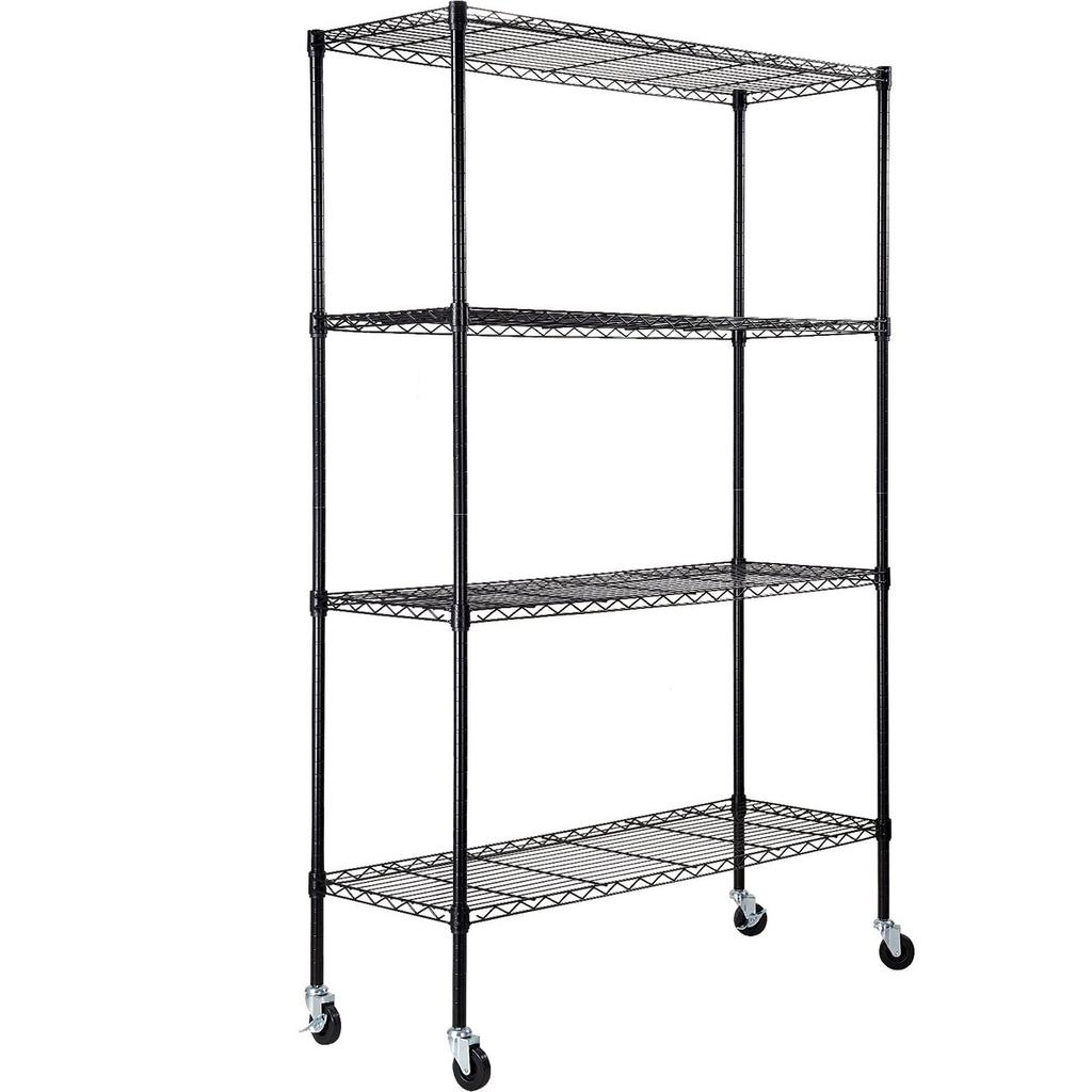 Storage Shelving Unit with Wheels, 4-Tier Adjustable, 700 lbs Capacity, Heavy Duty Garage Shelves Metal Organizer Wire Rack, Black, 47.2" L x 17.7" W