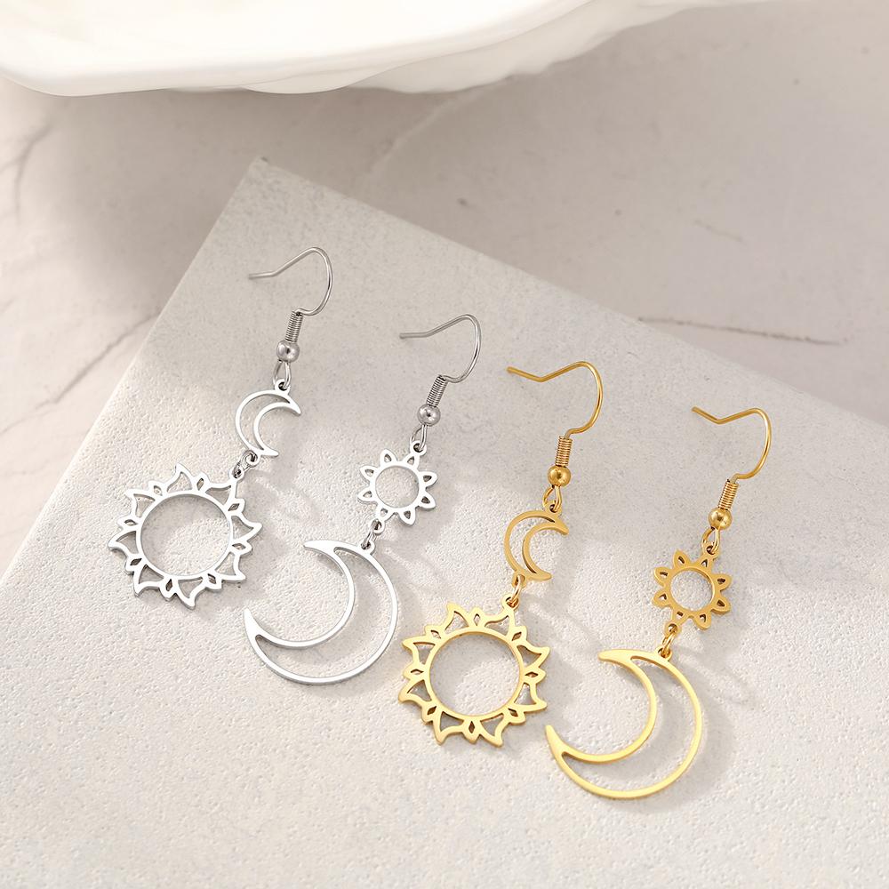 Stainless Steel Earrings Bohemian Sun Moon Totem Pendant New Senior Statement Temperament Dangle Earrings For Women Zircon Gift