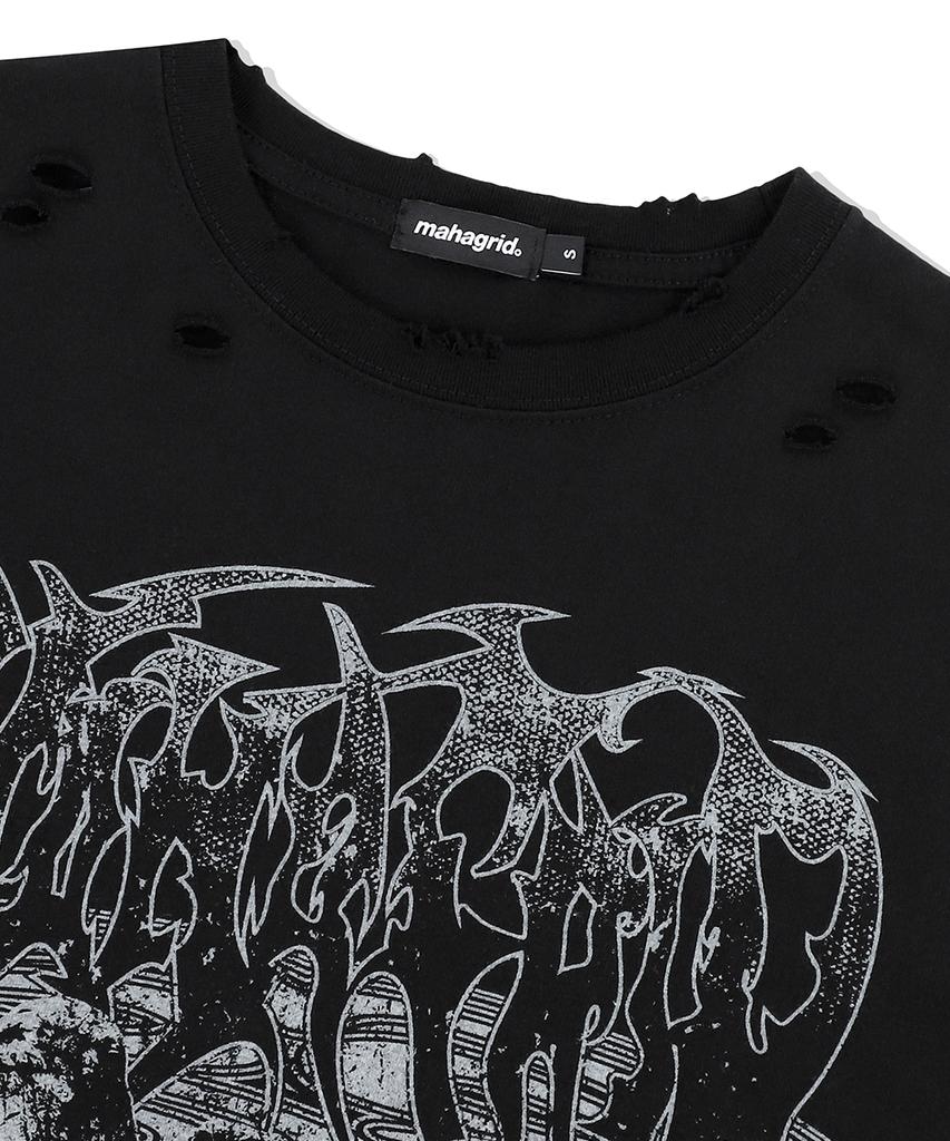 MAHAGRID Goth Angel Damaged Tee Black(Mg2Emmt521A)