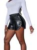 High Waist PU Leather Side Button Slit Shorts for Women