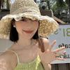 Chapeau de Paille d'Été à Bordure en Dentelle Casquette de Plage Pliable Chapeau de Soleil Élégant Voyage