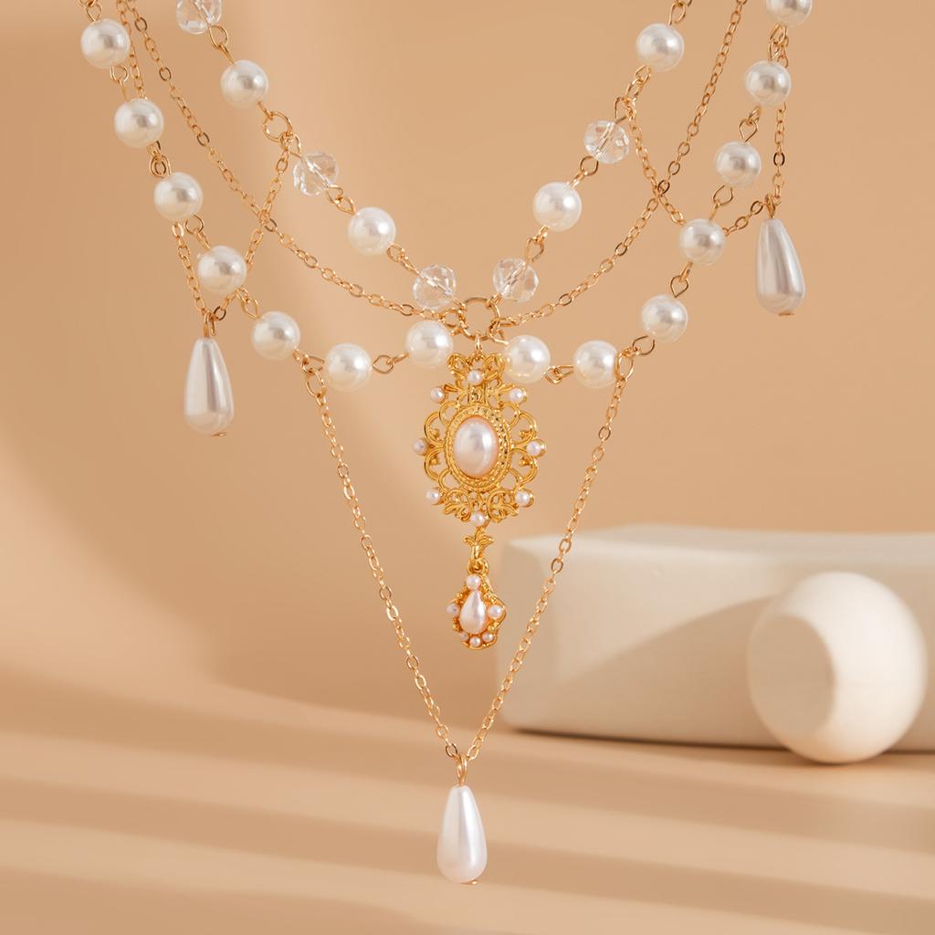 Pearl Teardrop Pendant Collarbone Chain Sweet Tassel Alloy Beaded Necklace Stacked Fashion Commuter Style Party Women's Necklace