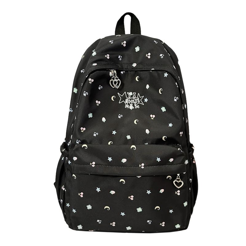 Cartoon Print Backpack Women s Embroidered College Style Backpack Student Schoolbag чёрный