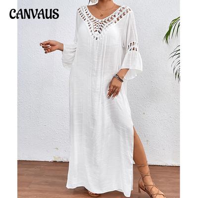Zomer Dames Strandjurk Mode Hand Haak Splicing Gekleurde Bal Sexy Holle Rugloos Losse Strand Lange Cover-up