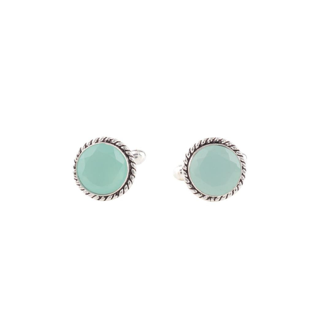 Aqua Chalcedony Gemstone 925 Sterling Silver Handcrafted Jewelry Cufflinks 0.51" CL-3-19