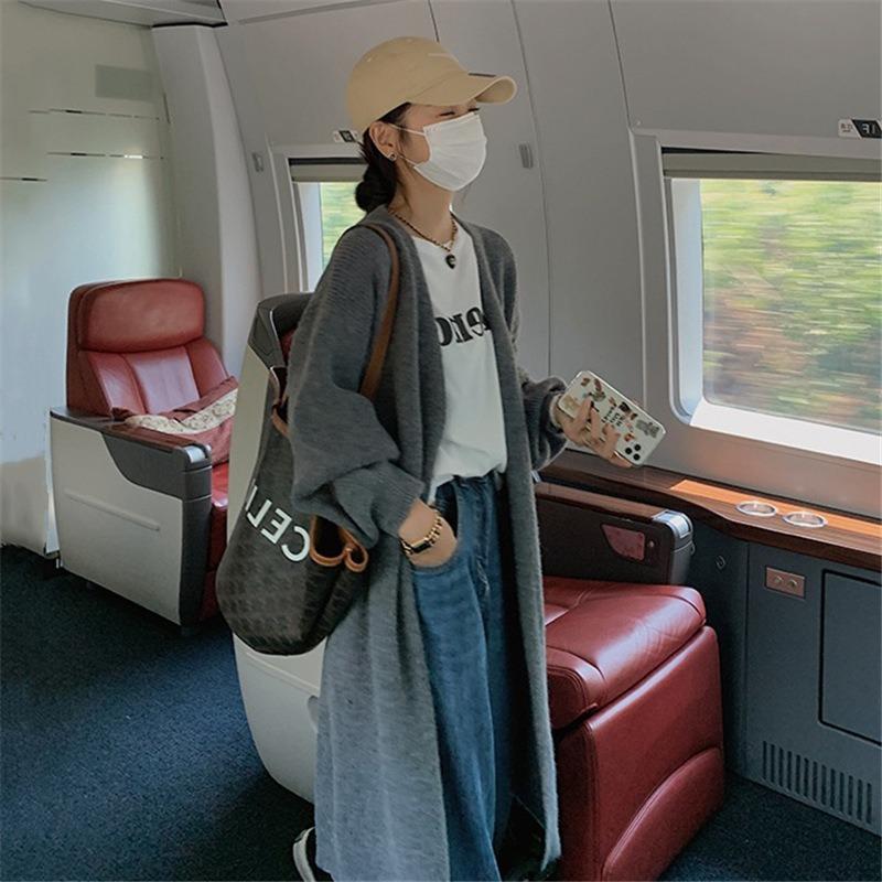 Sweater jacket cardigan women's autumn and winter new temperament medium and long loose lazy style versatile top women