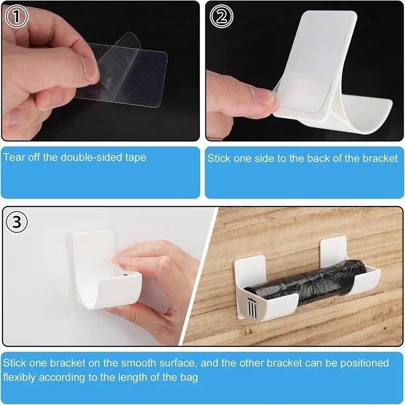 Self-Adhesive Trash Bags Holder Wall Mounted Storage Racks Container Kitchen Garbage Bags Organizer Rack Dispenser Shelf