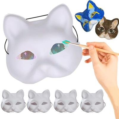5 Pcs Cat Mask with Eye Mesh Cat White Mask DIY Mask for Cosplay Party Halloween