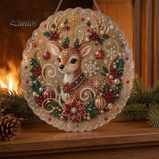 Layered 3D Holiday Decorations Christmas Faux Pearl Painting Suncatcher Kit, Cute Santa Snowman Tree Beaded Craft Kits for Adults Kids Ornament,