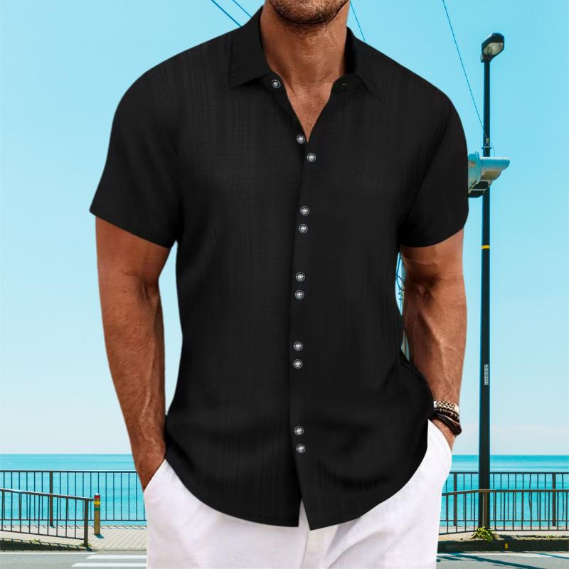 Mens Light Blue Textured Button Down Shirt Casual Striped Short Sleeve Summer Top