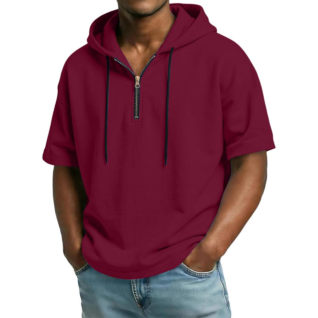 Herren Casual Kapuzenpullover mit Reißverschluss und kurzen Ärmeln