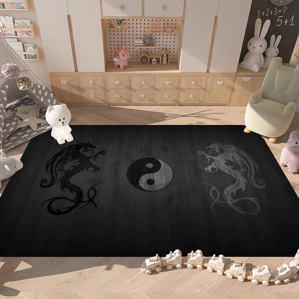 Chinese Tai Chi Bagua Yin Yang Door Mat Washable Non-Slip Living Room Sofa Chairs Area Mat Kitchen Bedside Area Rugs