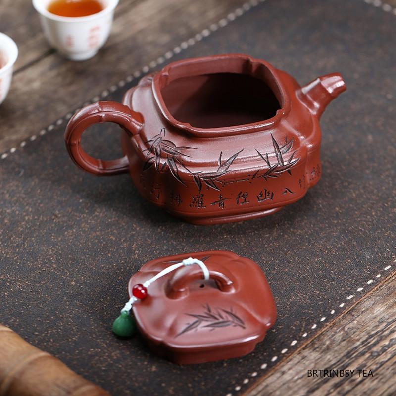 Chinese Yixing Purple Clay Teapot Large Capacity Beauty Tea Pot Handmade Bamboo Leaf Zisha Kettle Household Teaware Gifts 380ml