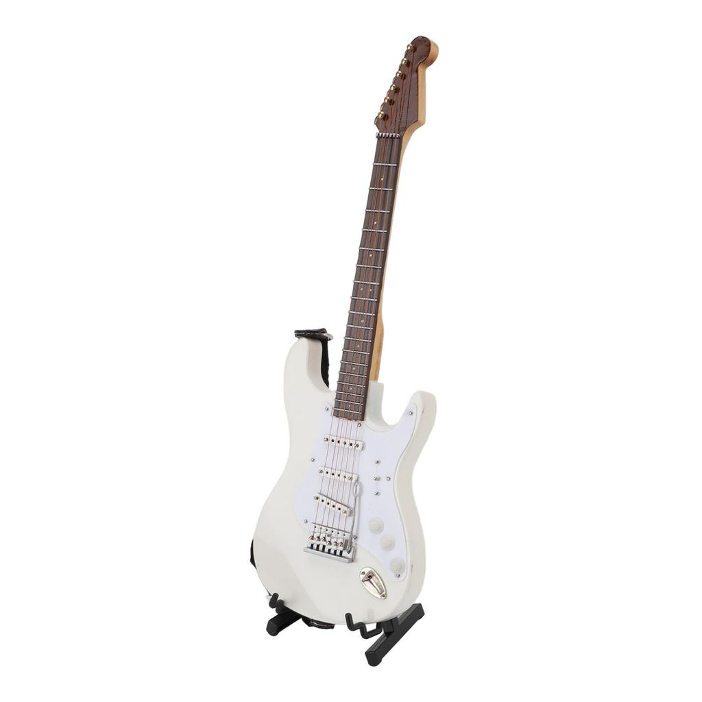 24cm White Micro Electric Guitar Model Wooden Guitar Decor with Bracket and Storage Box Home Decor