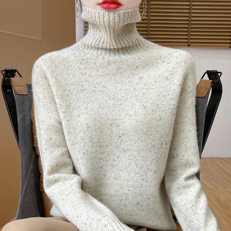 Dámský svetr se stojáčkem, volného střihu, ze 100% vlny - Hřejivý, všestranný pletený pulovr na podzim a zimu