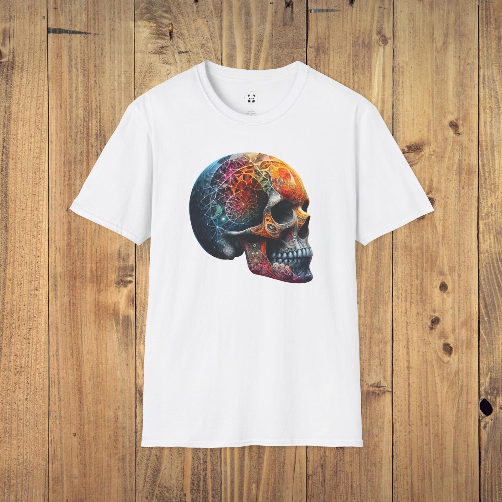 Psychedelic Skull T-Shirt Geometric Art, Unisex Cotton, Trippy Graphic Print S
