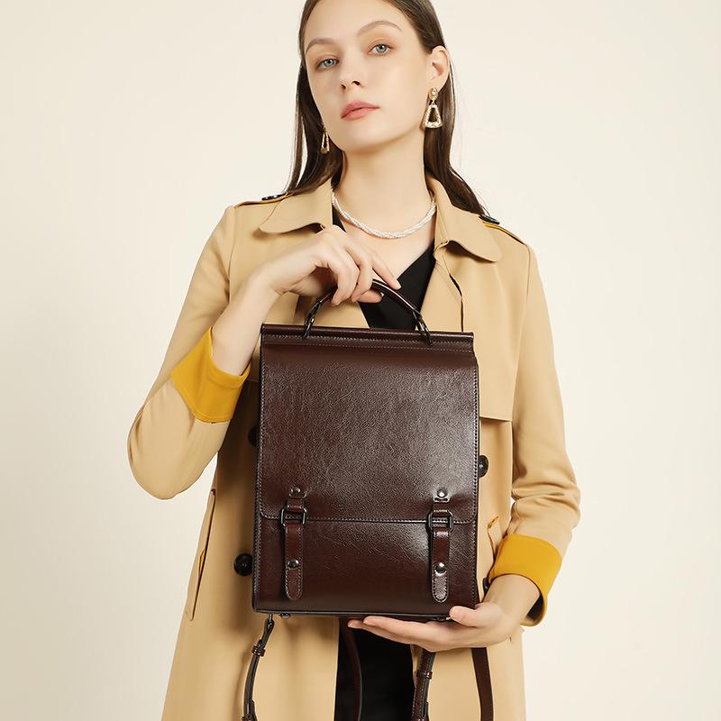 2025 New Genuine Leather Backpack for Women, British College Style School Bag, College Student Vintage Simple Cowhide Laptop Backpack
