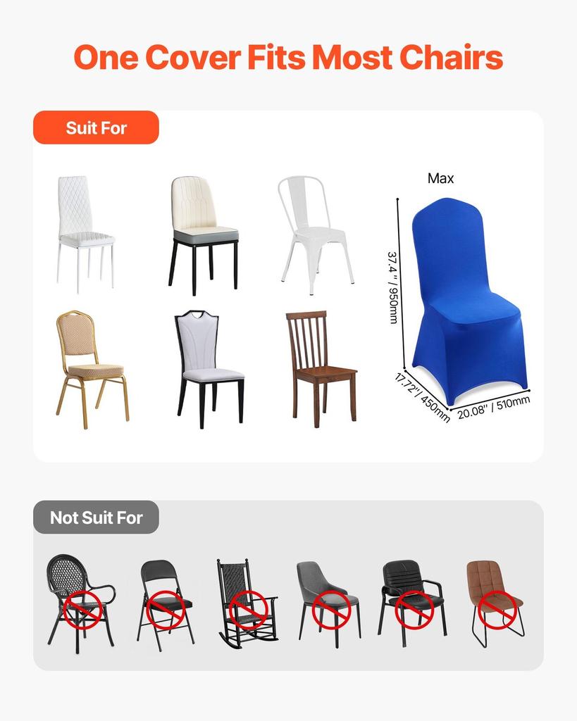 50 Pcs Royal Blue Chair Covers, Polyester Spandex Chair Cover, Stretch Slipcovers for Wedding Party Dining Banquet Flat-Front Chair Covers, Fits Chair