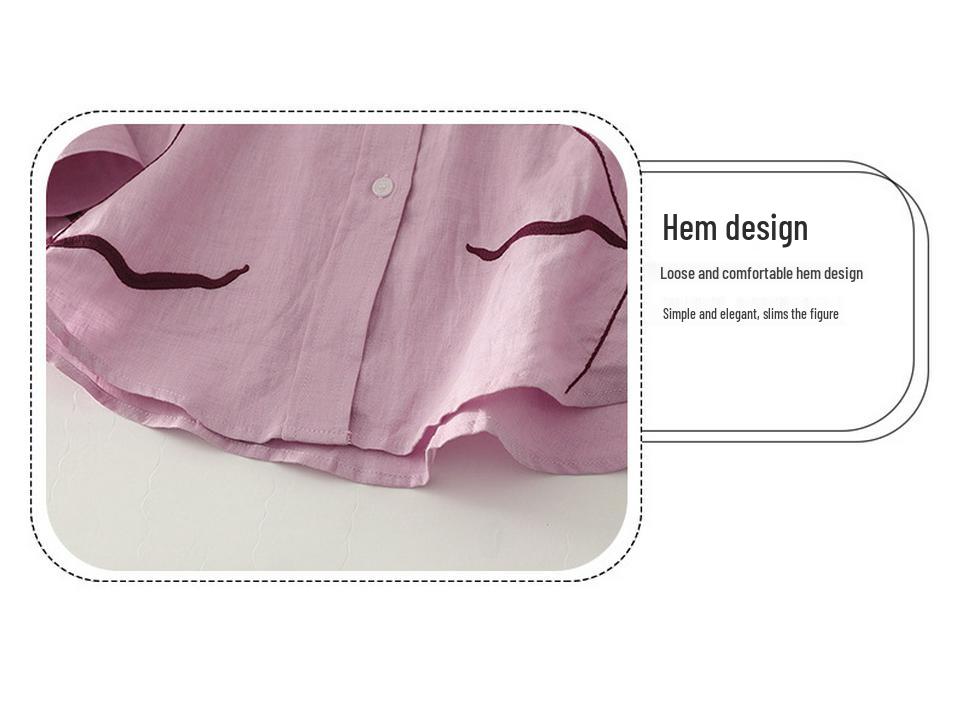 Spring Luxury French Chic Pink Embroidered Long-Sleeve Women's Shirt