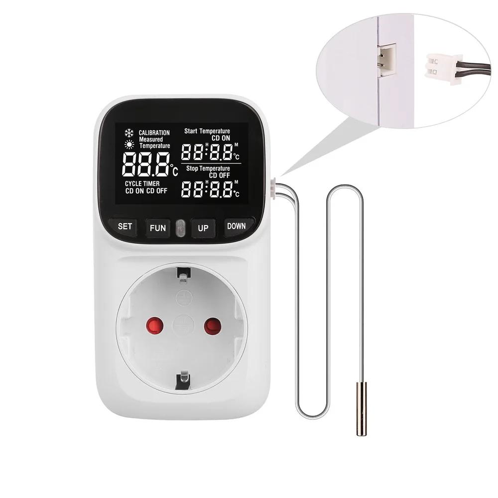 LCD Digital Backlight Thermostat Temperature Controller Socket 16A EU Plug High-Precision Socket Outlet With Timer Sensor