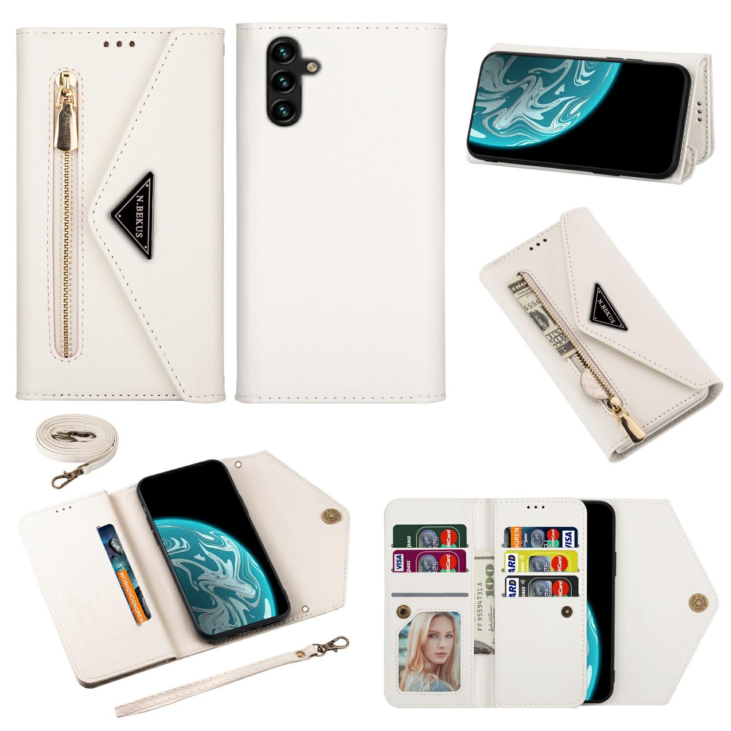 

N.BEKUS For Samsung Galaxy S25 Cases Skin-Touch Leather Wallet Phone Cover with Straps D