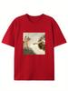 Humorous Cat and Adam Creation Parody Graphic T-Shirt Casual Crew Neck Tee Fit Short Sleeve for Adult Summer Casual Fashion Top