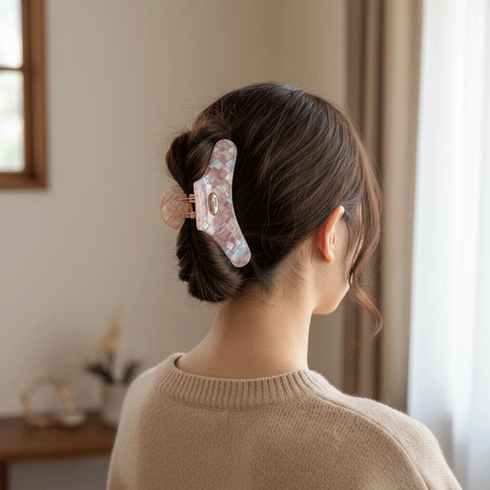 Butterfly Checkered Hair Clip Acrylic Cloud Shark Clip Cute Pink Plaid Hair Claw  Daily