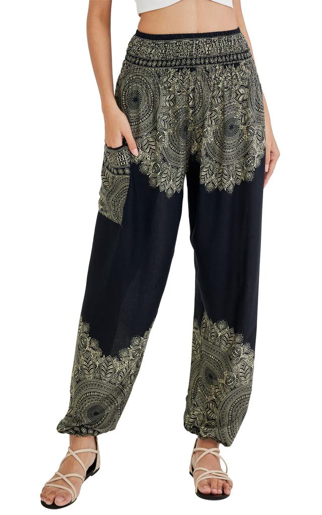 Joob Joob Boho Pants for Women Hippie Harem Pants Yoga Pants Comfortable Bohemian Flowy Hippie - - Women's - Outfit, Onyx, Small-Medium