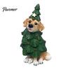 Resin Pet Decorations Christmas Dog Figurine, Puppy Statue in Tree & Gift Unique Themed Presents Box Costume, Festive Desktop Mantel Decor,