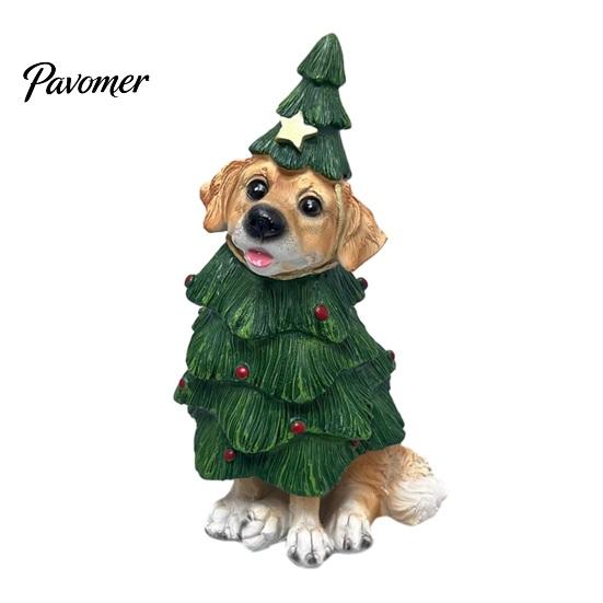 Resin Pet Decorations Christmas Dog Figurine, Puppy Statue in Tree & Gift Unique Themed Presents Box Costume, Festive Desktop Mantel Decor,
