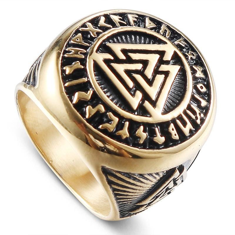 

Viking Triangle Symbol Celtic Knot Ring For Men Retro Fashion Jewelry no. 14 золотий