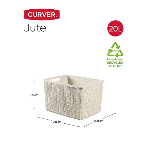 CURVER Großer Korb, Weiß, 20L, Jute, Wäschekorb, Stilvoll und Langlebig, Skandinavisches Design mit Leinenähnlicher Textur