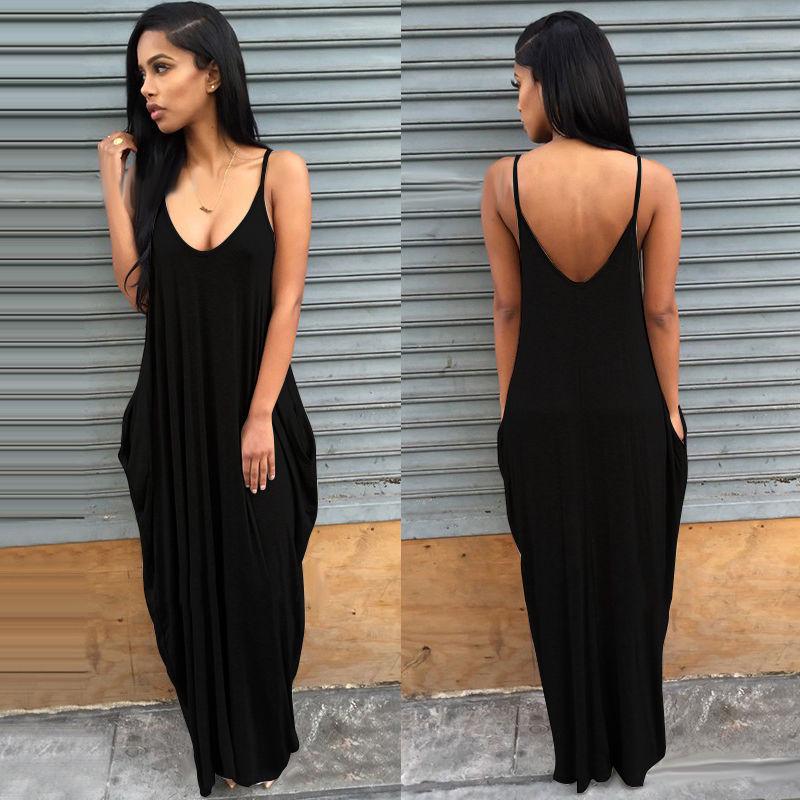 

Размер Плюс Женское Бохо Длинное Макси Платье Пляжный Отпуск Вечеринка Повседневный Летний Сарафан Black,L