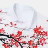 Men Shirt Cardigan Contrast Color Chinese Style Ink and Wash Painting Plum Blossom Summer Top Daily Clothes