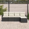 Ensemble de canapé de jardin 5 pièces avec coussins Noir Poly Rattan, Canapé de jardin 2 places avec rangement et coussins 3355006