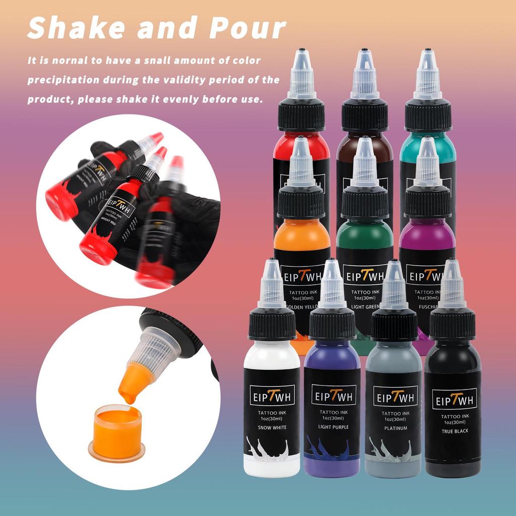 30ML Tattoo Ink - 10 Colors, Vibrant with Fine Particles, Easy to Apply