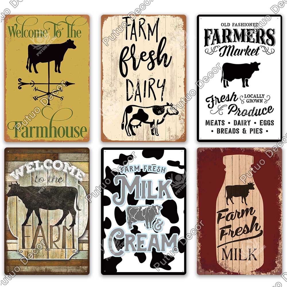 Decor Cow Vintage Tin Sign Retro Metal Sign Decorative Plaque Farm House Shop Garage Wall Decor Cow Posters