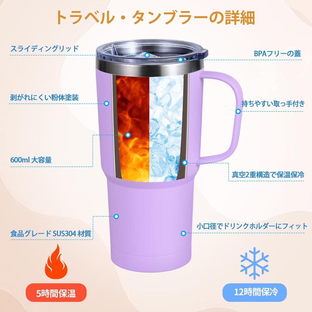 Livole Tumbler with Vacuum with Large Stainless Coffee Travel Large Capacity with Perfect for and Carbonated Perfect for Outdoor and Light Purple