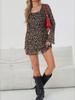 Women's Sexy Leopard & Butterfly Print Round Neck Long Sleeve Dress