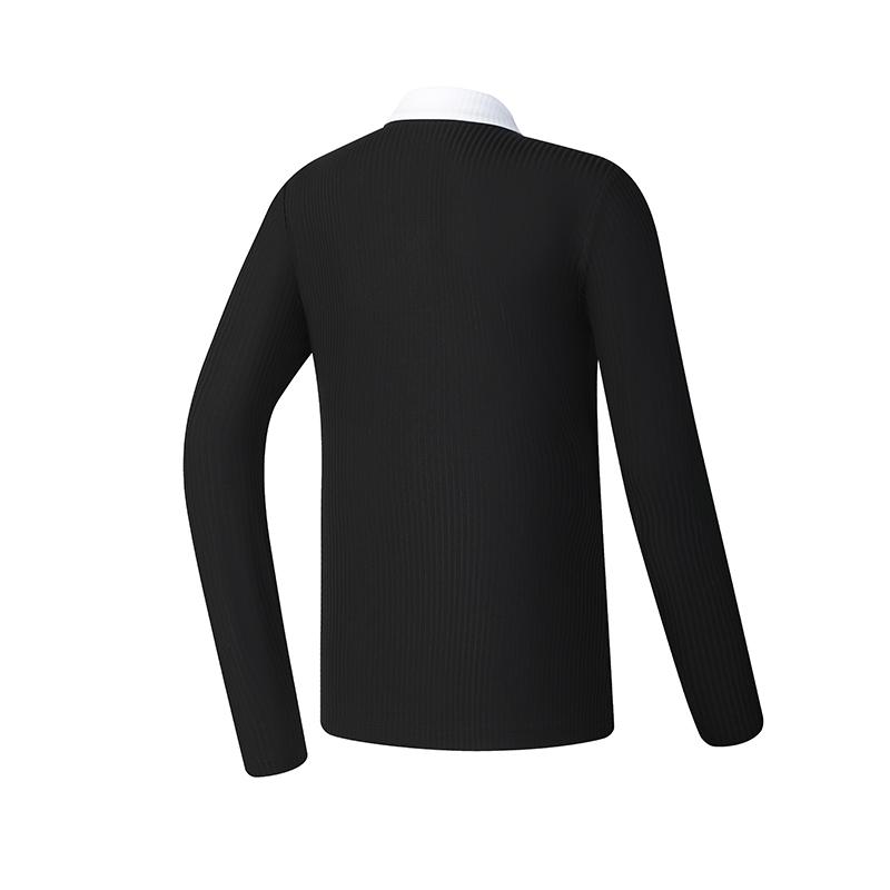 FILA Golf Series Sporty Fashionable Versatile Simple Knitted Long Sleeve Polo Shirt Women tops Deep-Black A11W515207F-BK