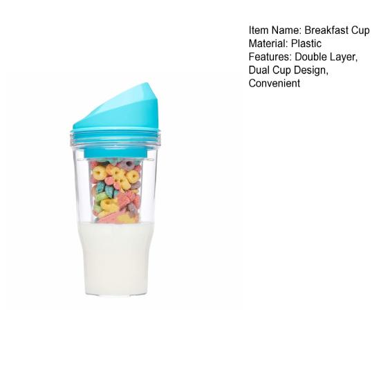 Double Layer Cereal To-Go Cup Leak-Proof Breakfast Container with Separate Compartments for Milk & Cereal Portable Cereal And Milk Cup