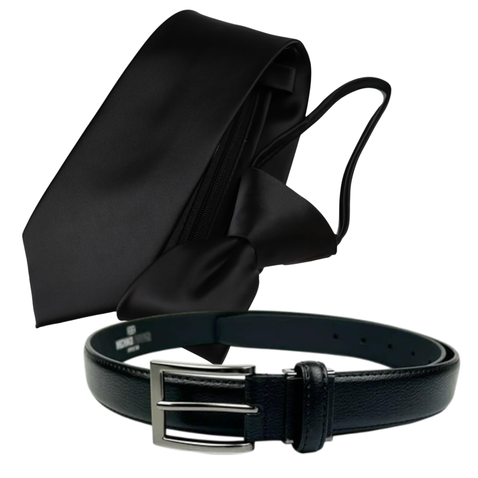 [Michiko London] One-touch tie, no tying required, black, formal, black, for formal occasions, funerals, memorial services, etc. Belt 2-piece set,
