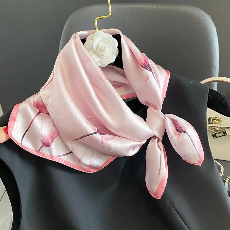 Real Silk Square Scarf Women Print Natural Headkerchief Ladies Hair Hand Wrist Foulard Spring Bandana Echarpe
