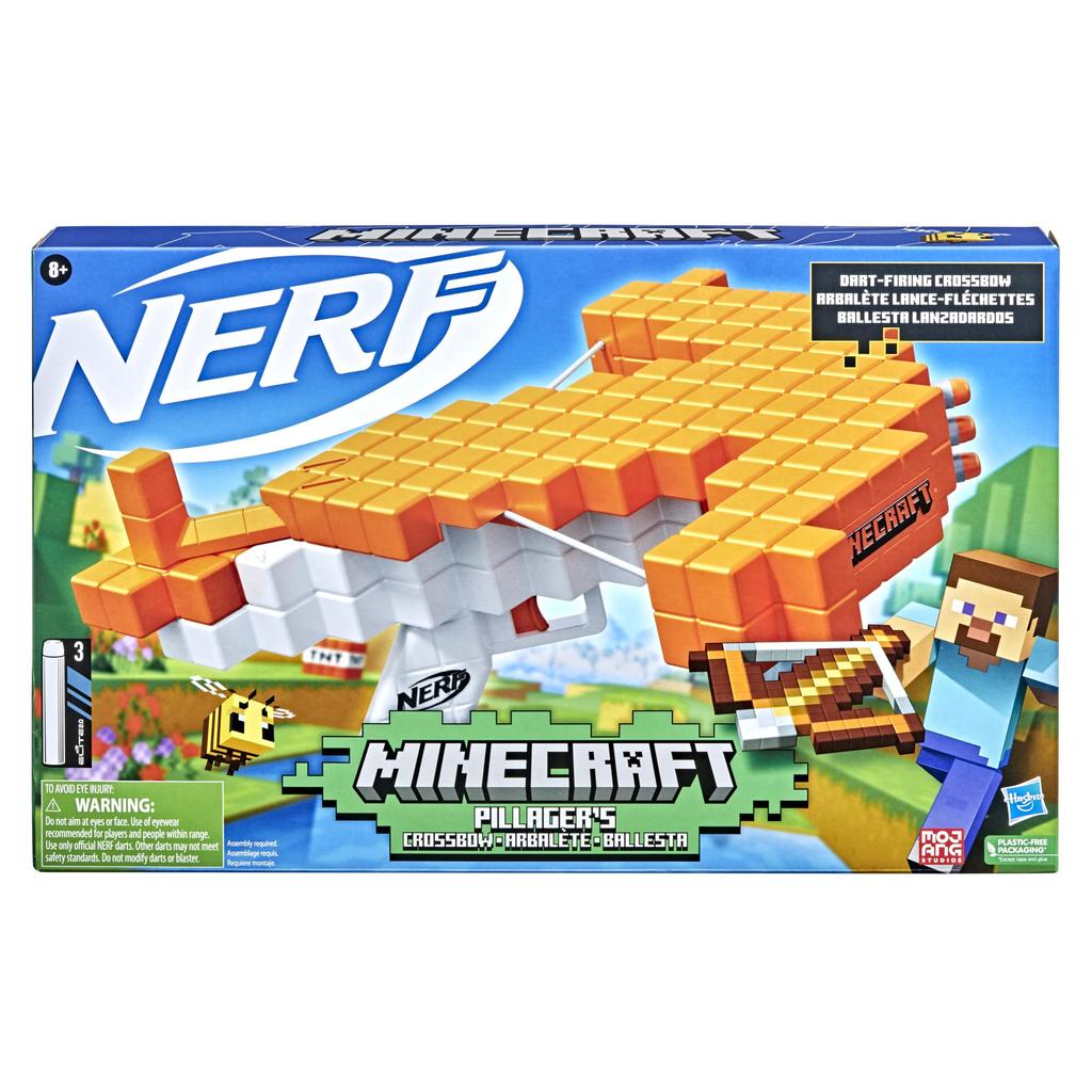 Hasbro (HASBRO) Nerf Minecraft Pillager Crossbow, Crossbow-Style Blaster with 3 Nerf Elite Darts, Realistic Crossbow Action, Pull-Back Priming Handle