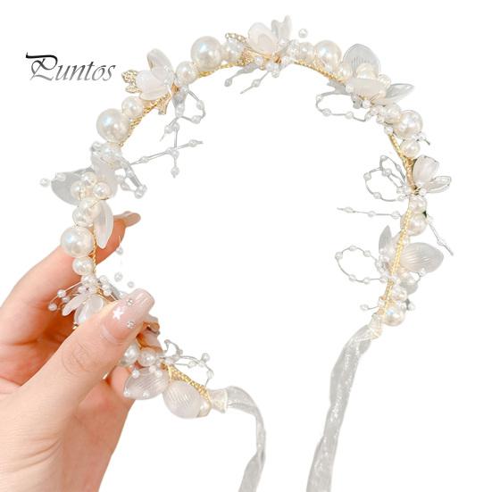 Stirnband für Mädchen, lang, transparentes Band, verstellbar, Kunstperlen-Dekoration, Prinzessinnen-Blumenmuster, Kopfschmuck für Hochzeit, Party, Haar-Accessoires, Geburtstagsgeschenk