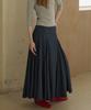 Green Butter Flare Section Long Skirt (Navy)