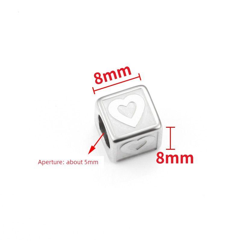 

Titanium Steel Square Letter through Hole Beaded DIY Bracelet Wrist Chain Woven Key Bag Fashion Decorative Pendant Accessories Steel Heart square through hole bead 8mm 1